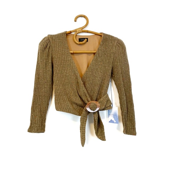 Revolve | Majorelle‎ | Brown Ribbed Wrap Cropped Sweater Size XS - Picture 2 of 9
